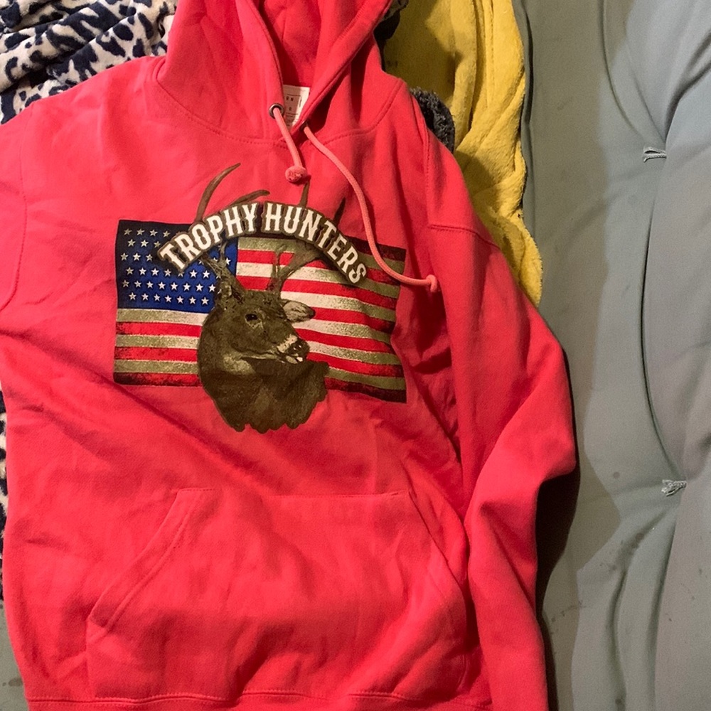 Hoodie, pinkish red. super comfy, definitely keep you warm for winter.
